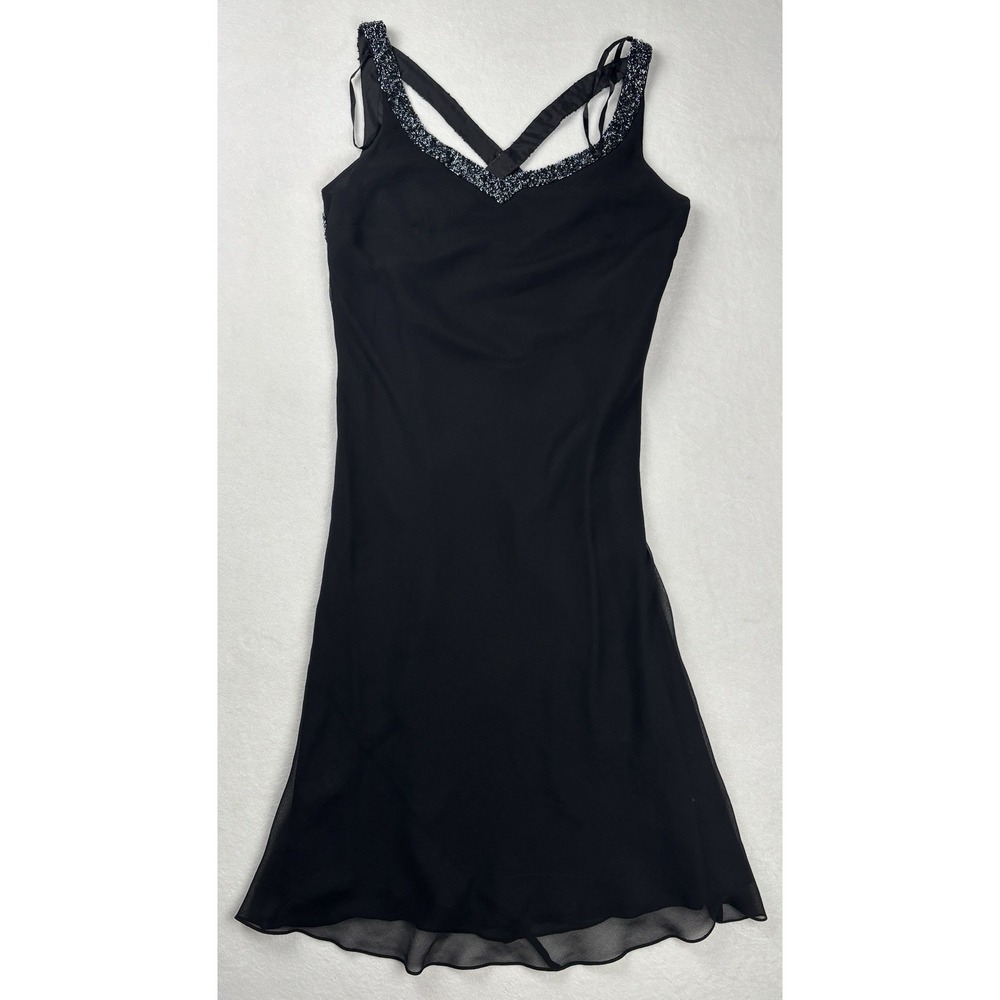 JKARA New York Black Beaded Chiffon Midi Cocktail Dress Size 8